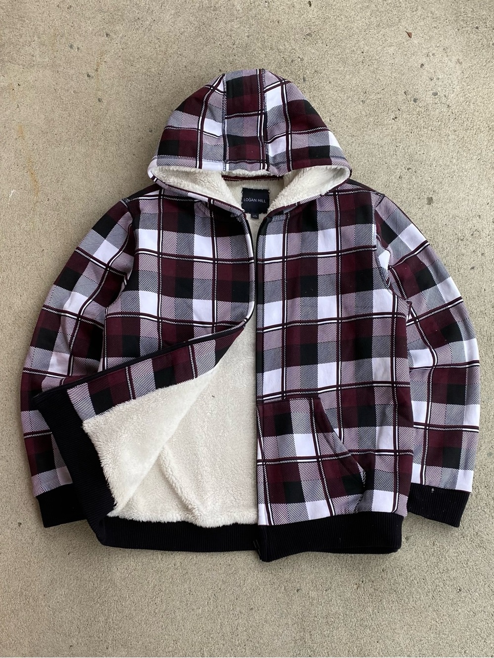 00s Y2k Logan Hill Sherpa Linning Plaid Zip-Up Hoodie